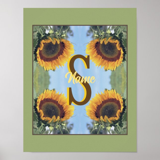 Personalised Monogram Initial Name Sunflower Art Poster (Front)