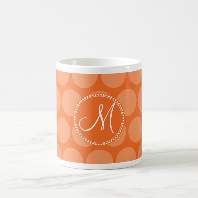 Personalised Monogram Initial Orange Polka Dots Coffee Mug (Center)
