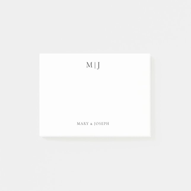 Personalised Monogram Initials Black Typography  Post-it Notes (Front)