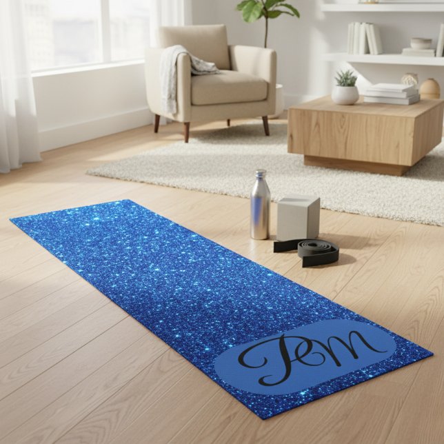 Personalised Monogram Initials Blue Glitter Yoga Mat (Creator Uploaded)