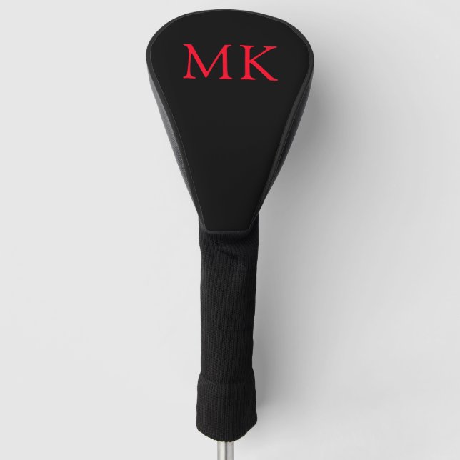 Personalised Monogram Initials Modern Black Red Golf Head Cover (Front)