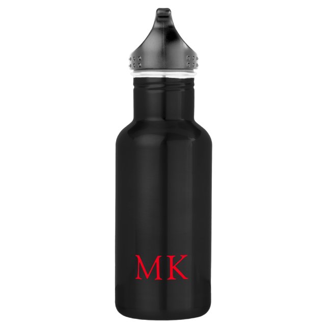 Personalised Monogram Initials Modern Red Black 532 Ml Water Bottle (Right)