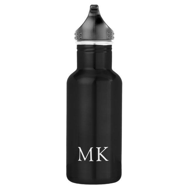 Personalised Monogram Initials Modern White Black 532 Ml Water Bottle (Right)