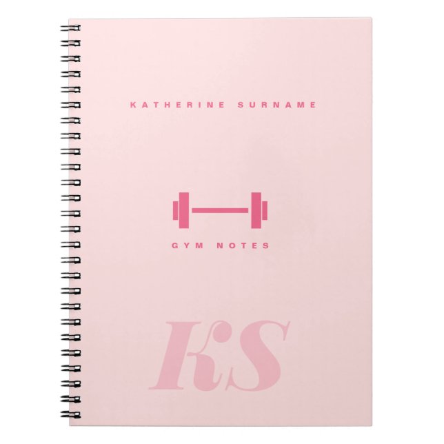 Personalised Monogram Initials Pink Gym Notebook (Front)