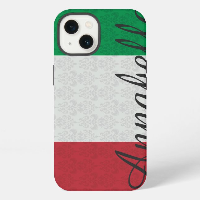 Personalised Monogram Italian Flag Damask Pattern iPhone Case (Back)