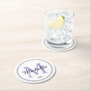 Personalised Monogram Lavender Round Paper Coaster