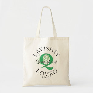 Personalised Monogram LAVISHLY LOVED Green Q Tote Bag