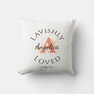 Personalised Monogram LAVISHLY LOVED Peach Cushion