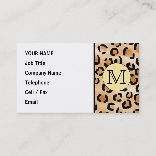 Personalised Monogram Leopard Print Pattern. Business Card (Front)