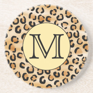 Personalised Monogram Leopard Print Pattern. Coaster