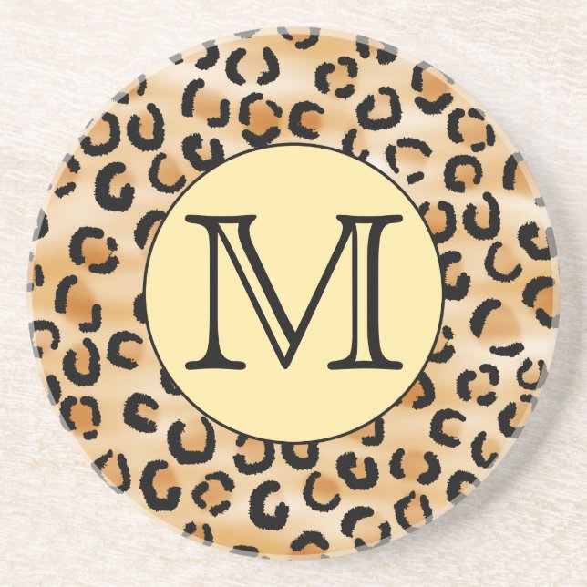 Personalised Monogram Leopard Print Pattern. Coaster (Front)