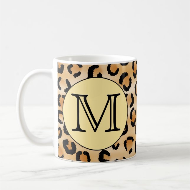 Personalised Monogram Leopard Print Pattern. Coffee Mug (Left)