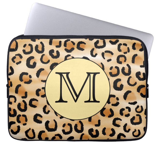 Personalised Monogram Leopard Print Pattern. Laptop Sleeve (Front)