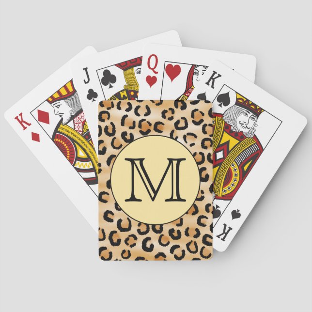 Personalised Monogram Leopard Print Pattern. Playing Cards (Back)