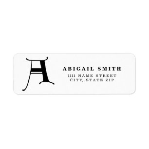 Personalised Monogram letter A - black colour Return Address Label