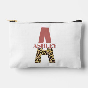 Personalised Monogram Letter A Pink Leopard print Accessory Pouch