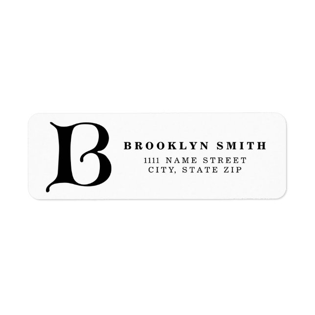 Personalised Monogram letter B - black colour Return Address Label (Front)