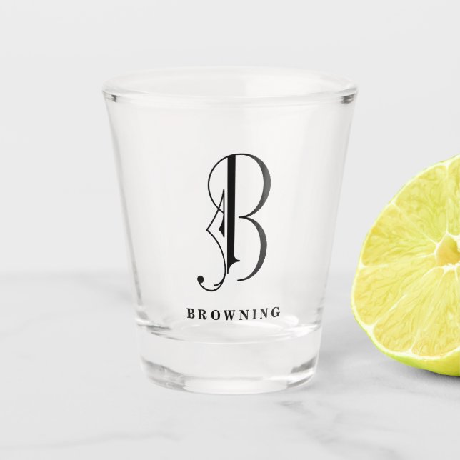 Personalised Monogram Letter B with Last Name Shot Glass (Front)