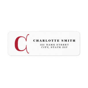 Personalised Monogram letter C - red colour Return Address Label