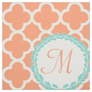 Personalised Monogram Letter Coral Peach Teal Fabric