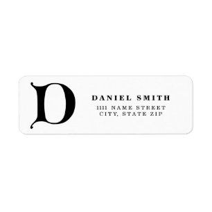 Personalised Monogram letter D - black colour Return Address Label