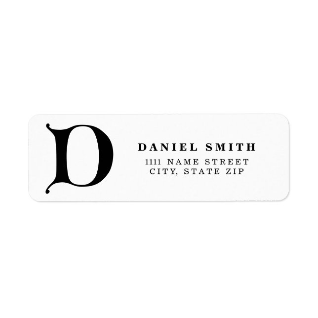 Personalised Monogram letter D - black colour Return Address Label (Front)