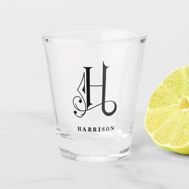 Personalised Monogram Letter H with Last Name Shot Glass (Front)