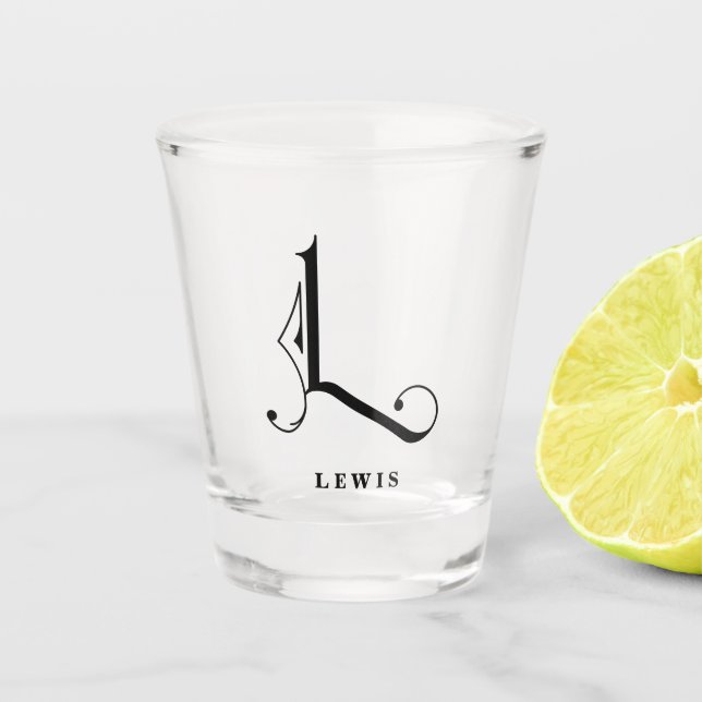 Personalised Monogram Letter L with Last Name Shot Glass (Front)