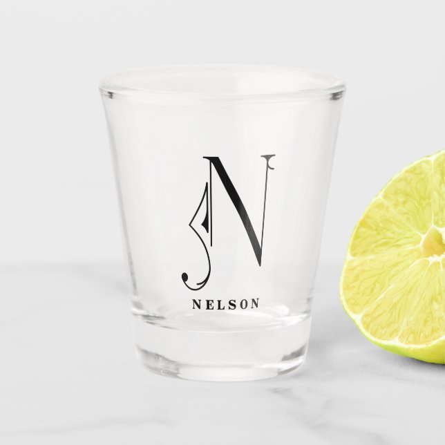 Personalised Monogram Letter N with Last Name Shot Glass (Front)