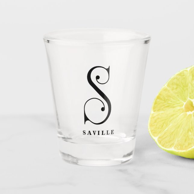 Personalised Monogram Letter S with Last Name Shot Glass (Front)