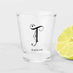 Personalised Monogram Letter T with Last Name Shot Glass