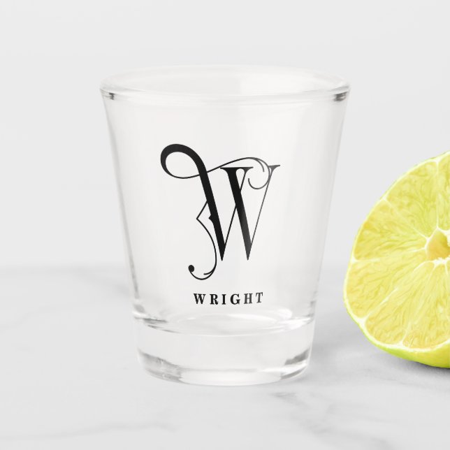 Personalised Monogram Letter W with Last Name Shot Glass (Front)