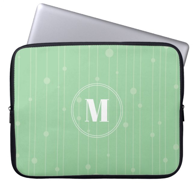 Personalised monogram light green discreet stripes laptop sleeve (Front)