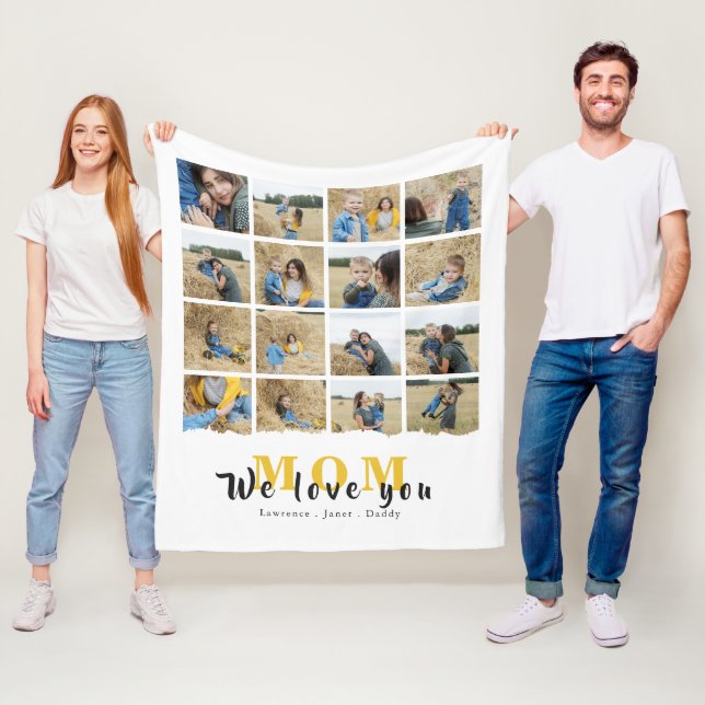 Personalised monogram Love You mum family Photos  Fleece Blanket (In Situ)