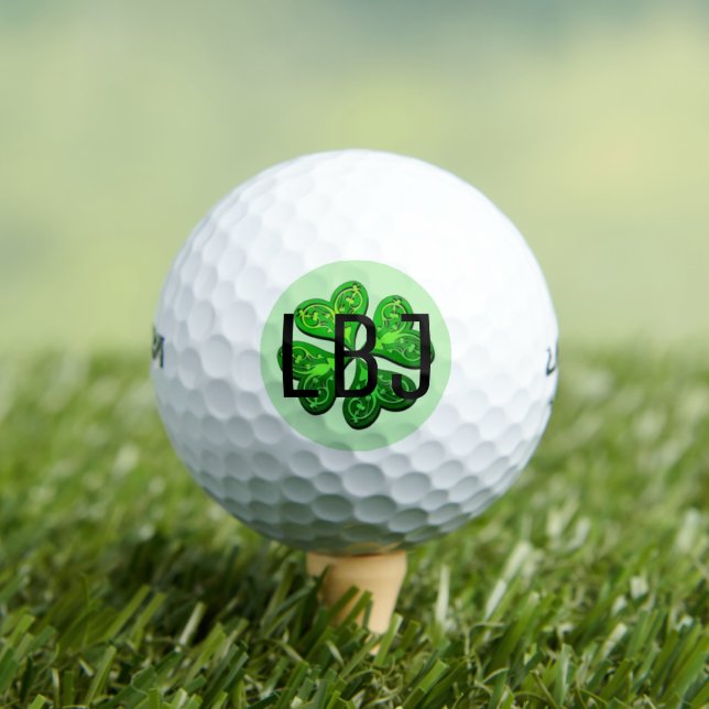 Personalised Monogram Lucky 4 Leaf Clover Gift Gol Golf Balls (Insitu Tee)