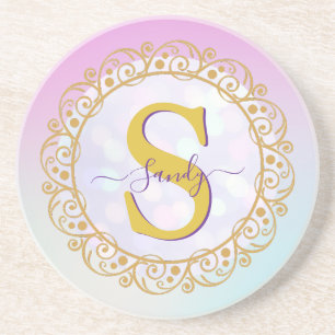Personalised Monogram Mandala Gold and Blue Coaster