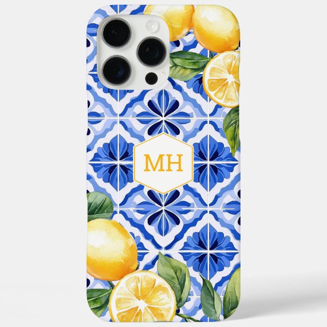 Personalised Monogram Mediterranean Yellow Lemons Case-Mate iPhone Case (Back)