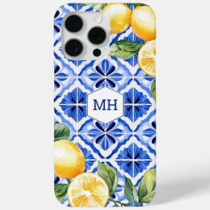 Personalised Monogram Mediterranean Yellow Lemons iPhone 15 Pro Max Case
