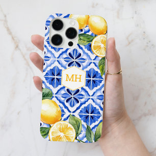 Personalised Monogram Mediterranean Yellow Lemons iPhone 16 Pro Max Case