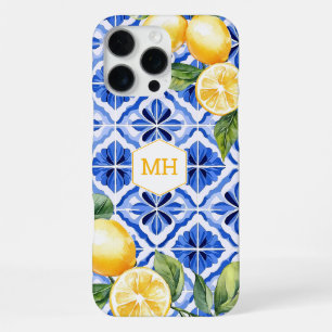 Personalised Monogram Mediterranean Yellow Lemons iPhone 16 Pro Max Case