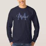 Personalised Monogram Men's Basic Long Sleeve T-Shirt<br><div class="desc">Custom Monogram Initial Letter Name Men's Template Elegant Trendy Navy Blue Basic Long Sleeve T-Shirt.</div>