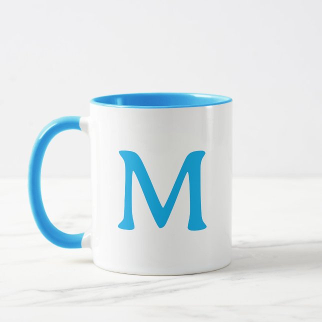 Personalised Monogram Modern Blue White Mug (Left)