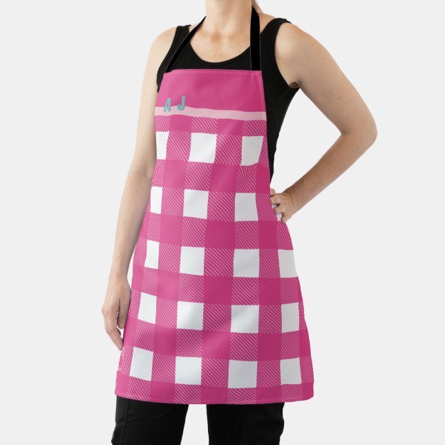 Personalised Monogram Modern Buffalo Check  Apron (Insitu)