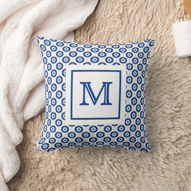 Personalised Monogram Modern Evil Eye Pattern  Cushion (Blanket)
