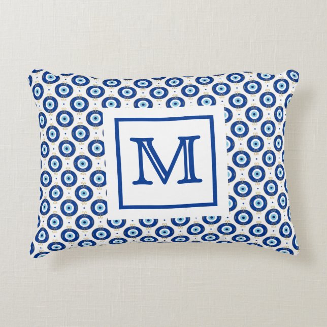 Personalised Monogram Modern Evil Eye Pattern  Decorative Cushion (Front)