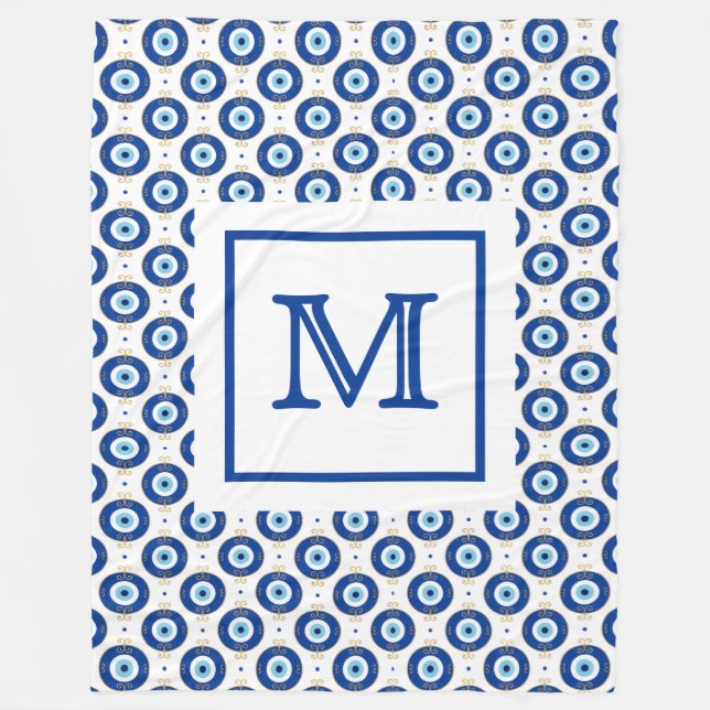Personalised Monogram Modern Evil Eye Pattern  Fleece Blanket (Front)
