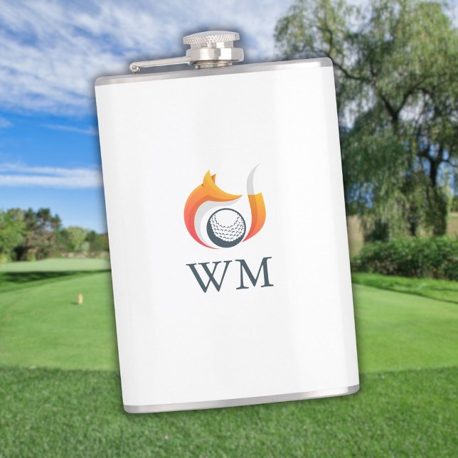 Personalised Monogram Modern Fox And Golf Ball Hip Flask (Personalized Monogram Modern Fox And Golf Ball Flask)