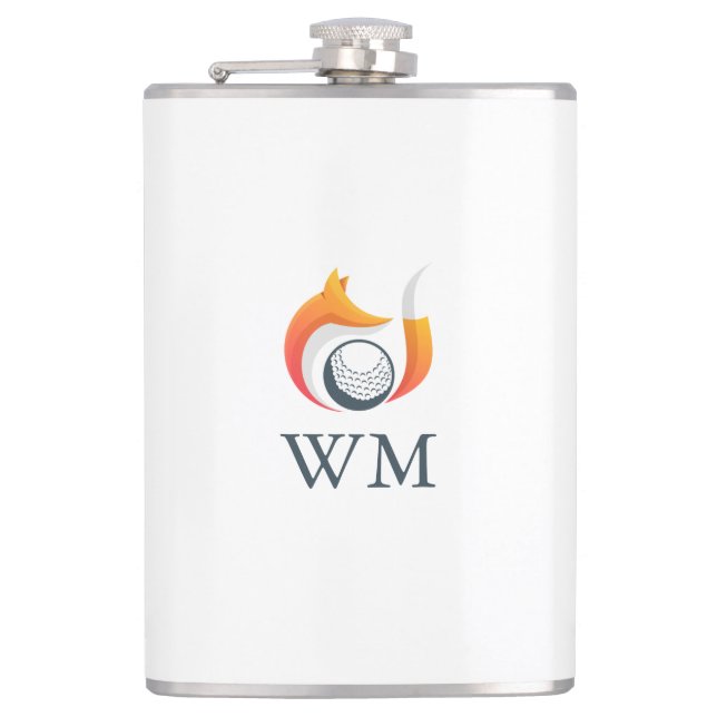 Personalised Monogram Modern Fox And Golf Ball Hip Flask (Front)