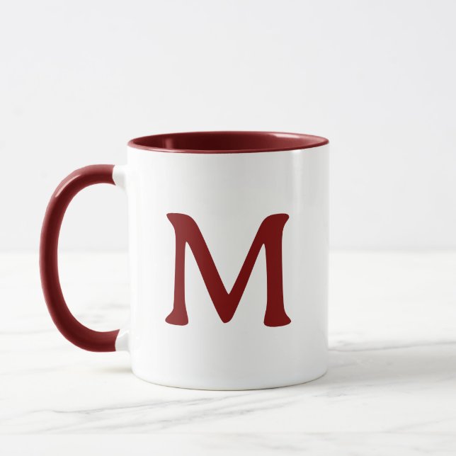 Personalised Monogram Modern Maroon White Mug (Left)