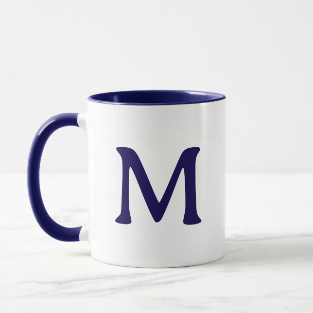 Personalised Monogram Modern Navy Blue White Mug (Left)